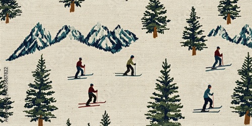 vintage ski sweater design on a beige hand-knitted background