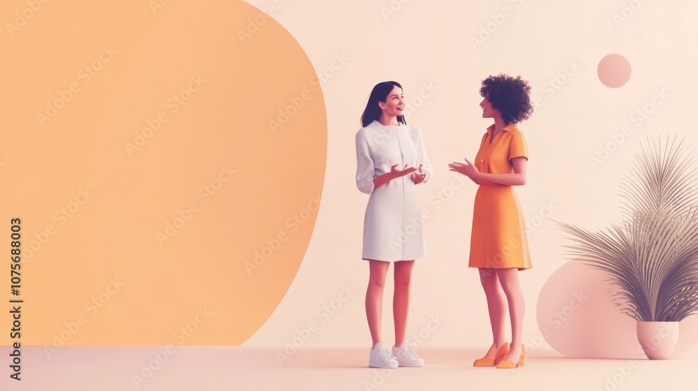 Woman talking to supportive friend bright background clean layout  copy space