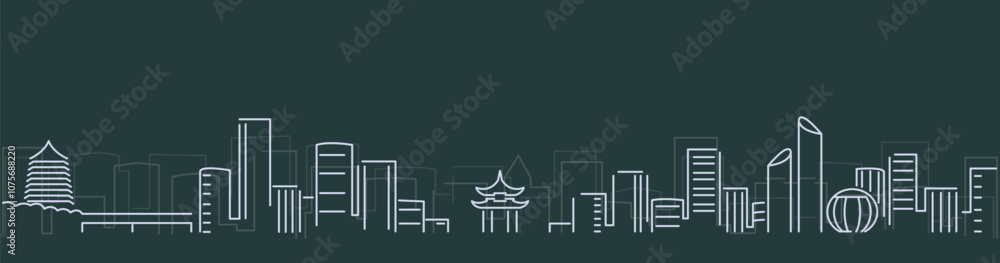 Fototapeta premium Hangzhou Simple Lines Skyline on Dark Background