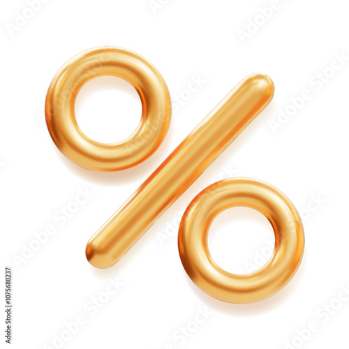 3D golden percent symbol with shadow. Vector illustration for banks, investments, and sales