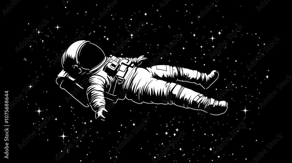 Naklejka premium An astronaut floats in the vast expanse of space, surrounded by a multitude of twinkling stars, creating a sense of wonder and awe.