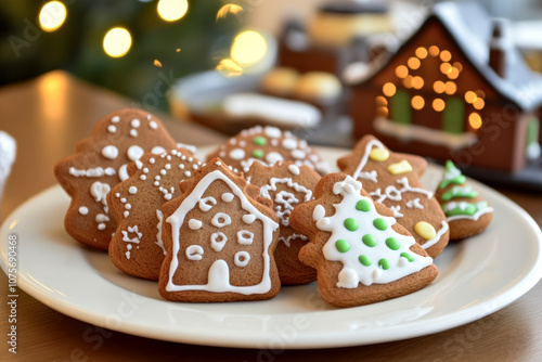 Delicious selection of traditional Christmas cookies. Festive cookies and cookies in different shapes. Decorated Christmas cookies for Advent.