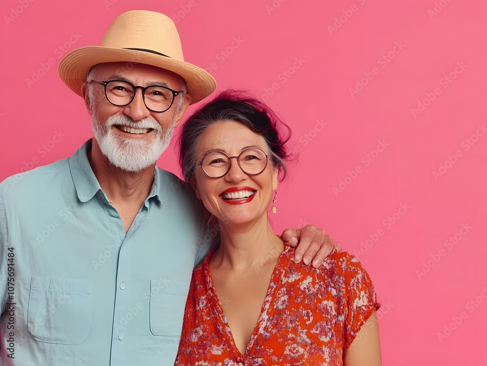 Happy older diverse couple with copy space