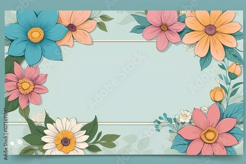 floral-themed banner with pastel pink and blue flowers arranged on a light background for a soft and delicate style