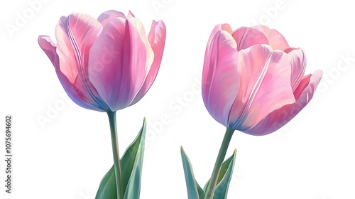 "Pink tulips watercolor illustration, hand-painted floral element":