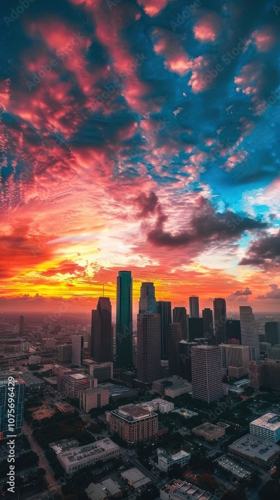 Obraz premium Silhouetted Cityscape - Iconic Skyline at Sunset