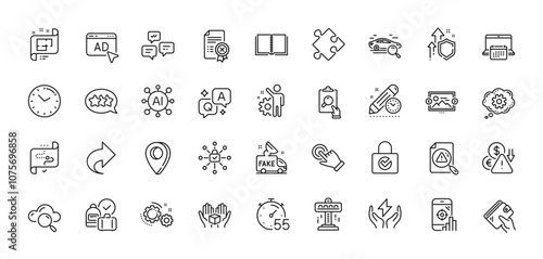 Seo phone, Cogwheel and Cloud computing line icons pack. AI, Question and Answer, Map pin icons. Password encryption, Share, Deflation web icon. Improving safety, Ad, Security lock pictogram. Vector