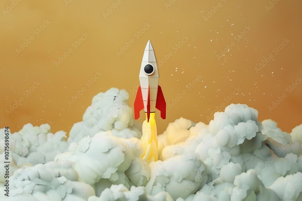 Rocket launch into the sky, 3D illustration, Ai Generated Rocket launch into the sky, 3D illustration, Ai Generated