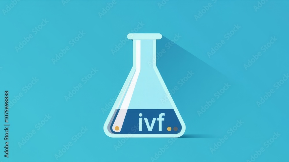on a blue background there is a medical flask on which it is written IVF on a blue background there is a medical flask on which it is written IVF
