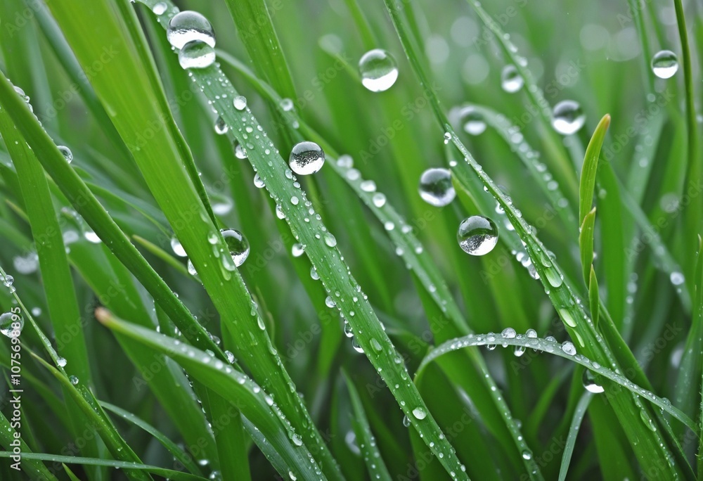 Lush Green Meadow Adorned with Fresh Dew Drops After a Refreshing Rain Lush Green Meadow Adorned with Fresh Dew Drops After a Refreshing Rain