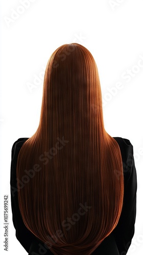  Red-haired woman with a black dress on a white background