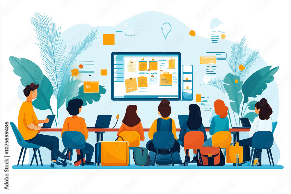 Teacher leads an engaging online class with students actively participating in a collaborative learning environment Teacher leads an engaging online class with students actively participating in a collaborative learning environment