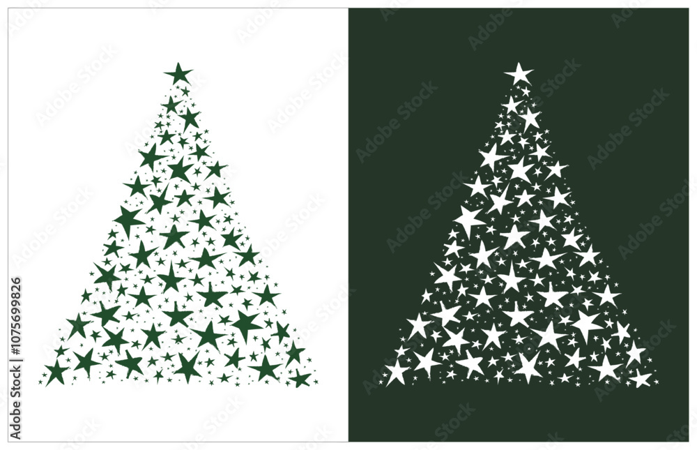 Abstract Christmas tree stars star hand-made postcard set collection vector art Modern Minimal Vector Holiday Greetings