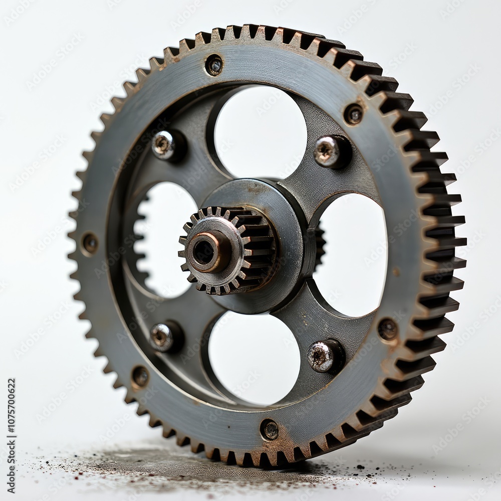 Metal gear wheel spinning rotation isolated on white background Metal gear wheel spinning rotation isolated on white background