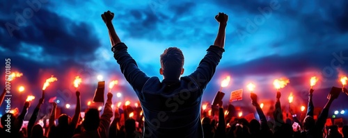 Emotional election victory as supporters chant slogans of change copy space, hopeful theme, ethereal, Multilayer, rally grounds backdrop
