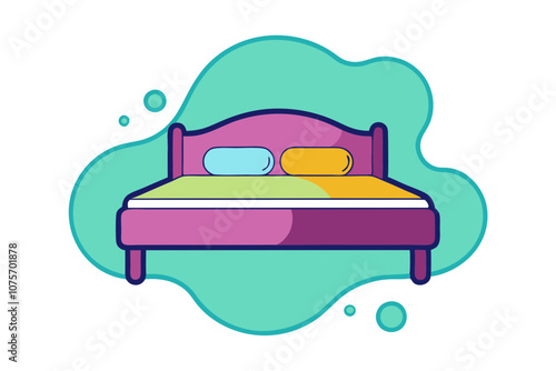 Double Bed Cartoon Illustration Simple Line Drawing Design