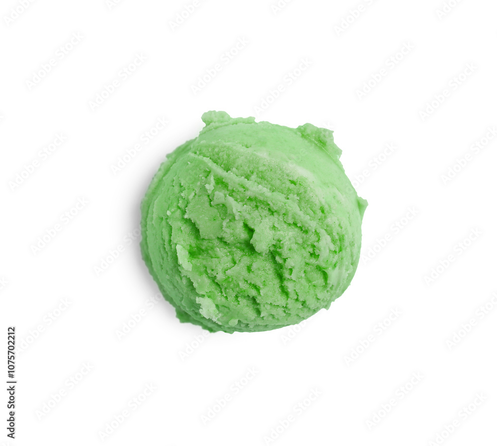 Scoop of yummy ice cream isolated on white, top view Scoop of yummy ice cream isolated on white, top view