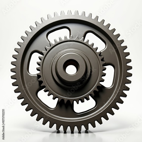 Metal gear wheel spinning rotation isolated on white background