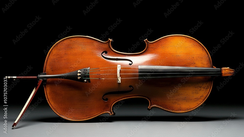 Fototapeta premium A violin rests atop a wooden surface beside sharp scissors