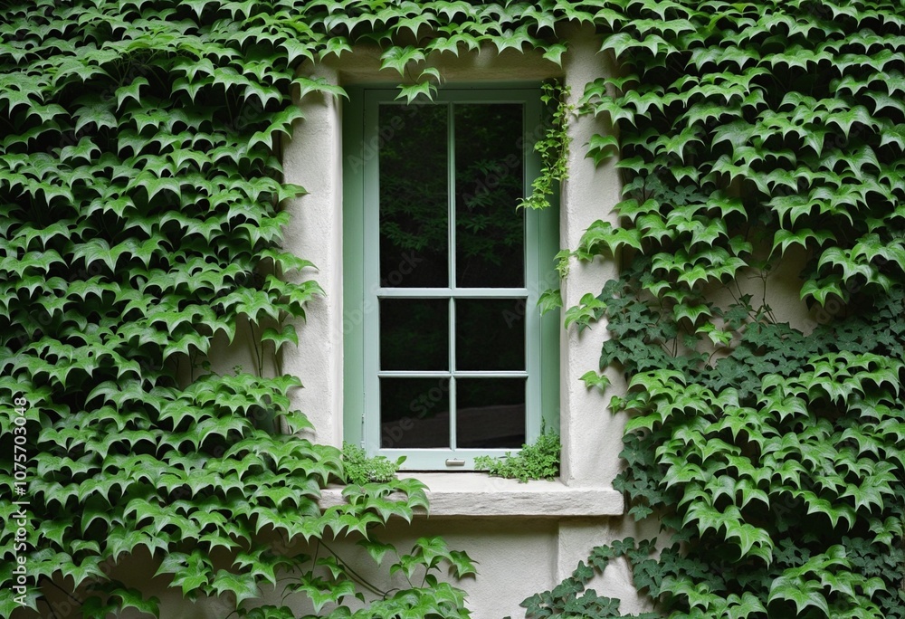 Ivy-Covered Window in Nature's Embrace Ivy-Covered Window in Nature's Embrace