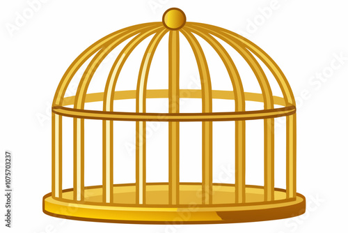 Empty golden cage isolated over white background