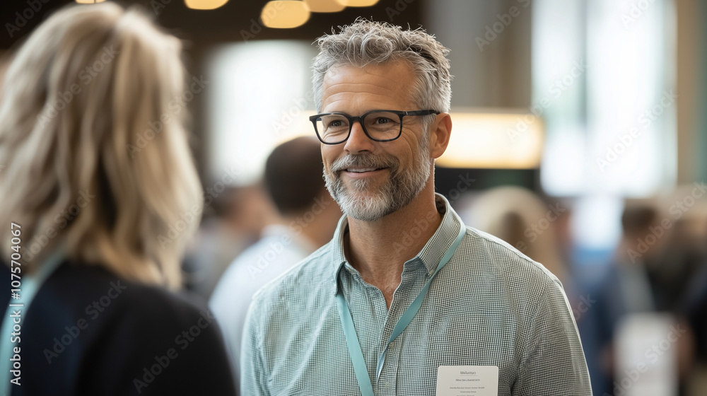 Customer Success Specialist Engaging with Client at Tech Event Customer Success Specialist Engaging with Client at Tech Event