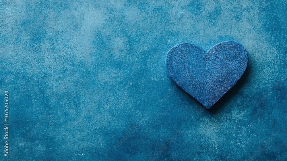 A blue heart-shaped object rests atop a blue background, featuring a slightly lighter hue in its center A blue heart-shaped object rests atop a blue background, featuring a slightly lighter hue in its center