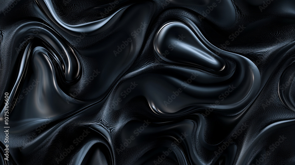 Fototapeta premium Abstract black glossy fluid texture with smooth, flowing shapes creating a dramatic and modern aesthetic suitable for various design applications