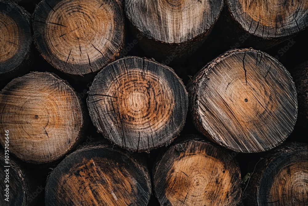 Close-Up of Rustic Wooden Logs Stacked Together, Showcasing Natural Texture, Circular Growth Rings, and Organic Warmth for Environmental Decor, Carpentry Themes, and Background Use Close-Up of Rustic Wooden Logs Stacked Together, Showcasing Natural Texture, Circular Growth Rings, and Organic Warmth for Environmental Decor, Carpentry Themes, and Background Use