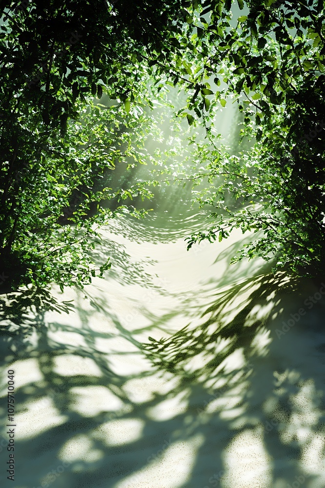 Fototapeta premium Sunlight Filtering Through Lush Green Foliage, Casting Shadows on a White Surface