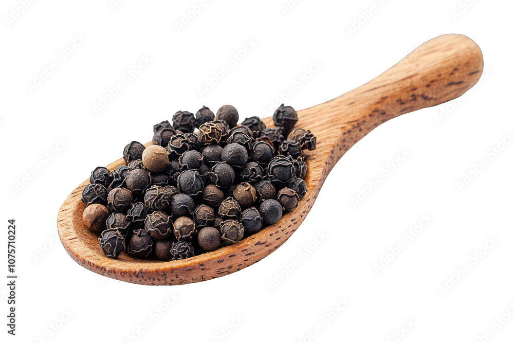 Black Peppercorns in Wooden Spoon Isolated on Transparent Background Black Peppercorns in Wooden Spoon Isolated on Transparent Background