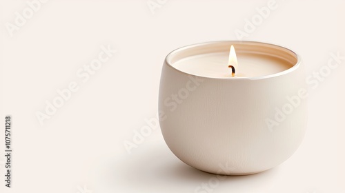 Close-up of a milk-white candle, smooth wax texture isolated on white, perfect for simple and modern home decor advertisements, minimalism focus