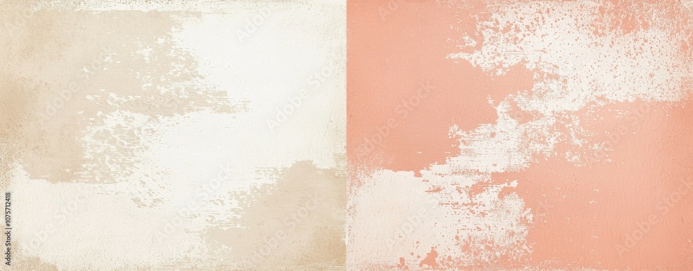Fototapeta premium Create with charm on a vintage split screen backdrop of beige and pink grunge wall texture. Perfect for retro or urban designs