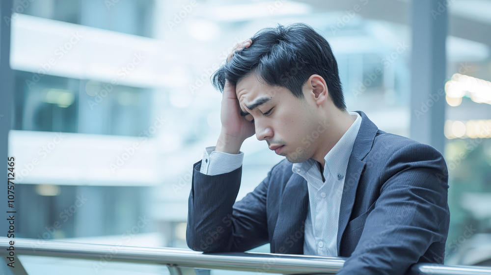 Stressed Asian Businessman in Corporate Setting Stressed Asian Businessman in Corporate Setting
