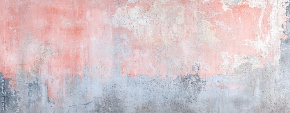 Obraz premium Pink and gray wall texture with peeling paint and grunge effects creating a vintage or distressed backdrop, perfect for adding an aged or rustic touch to designs