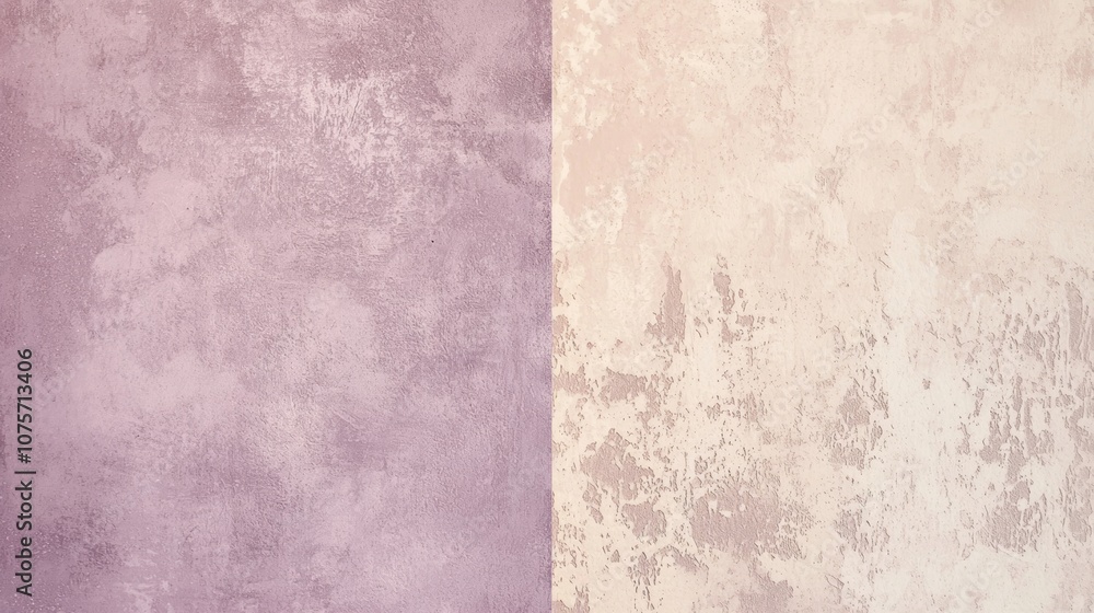 Decorative plaster effect creating a two-toned wall background, showcasing a blend of purple and beige hues with textured patterns Decorative plaster effect creating a two-toned wall background, showcasing a blend of purple and beige hues with textured patterns