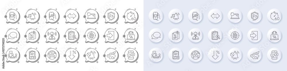 Internet, Phone survey and Fingerprint line icons. White pin 3d buttons, chat bubbles icons. Pack of Sync, Accounting checklist, Dots message icon. Mute sound, Login, Co2 pictogram. Vector Internet, Phone survey and Fingerprint line icons. White pin 3d buttons, chat bubbles icons. Pack of Sync, Accounting checklist, Dots message icon. Mute sound, Login, Co2 pictogram. Vector