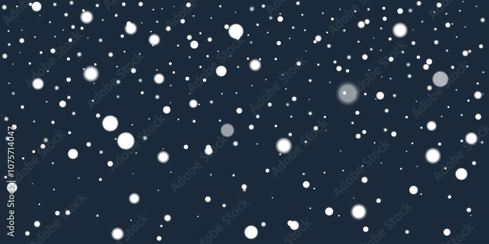 White snow particles fall gently on navy blue background, ideal for winter backgrounds and holiday graphic design. Vector snowflakes illustration White snow particles fall gently on navy blue background, ideal for winter backgrounds and holiday graphic design. Vector snowflakes illustration