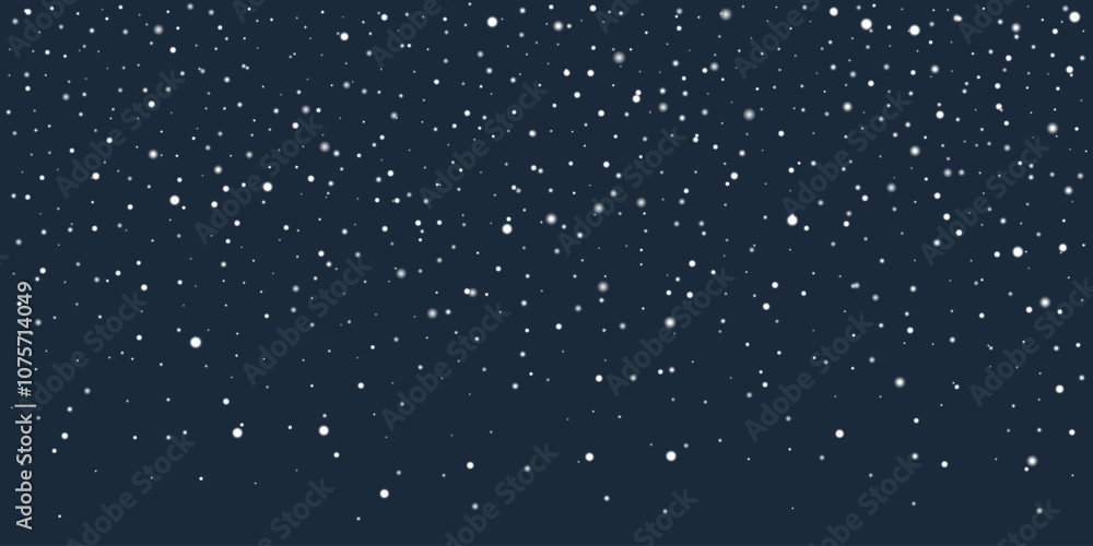 Fototapeta premium Winter snowfall effect with white snow particles on dark blue background, for holiday projects, Merry Christmas or New Year greeting design and creating a winter atmosphere. Vector illustration