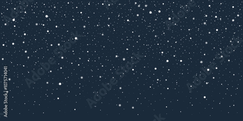 Snowflake particles scattered on a deep blue background, providing a wintery feel suitable for holiday and Christmas designs. Vector illustration
