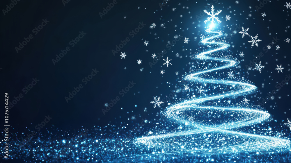 Blue background with glowing Christmas tree Blue background with glowing Christmas tree