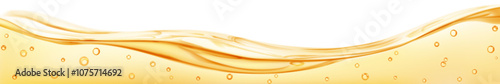 Long translucent water wave with air bubbles, in yellow colors, isolated on white background. Transparency only in vector file