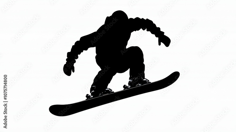 Silhouette of a snowboarder in mid-air, performing a trick. Silhouette of a snowboarder in mid-air, performing a trick.