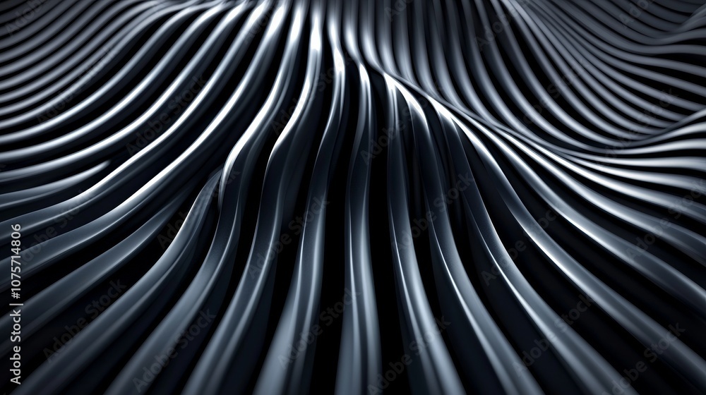 Obraz premium Zebra stripes transformed into smooth, rippling waves, adding depth and movement to the textured black and white design. Abstract zebra wave, Textured stripe pattern