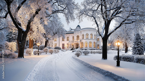 Wallpaper Mural Elegant mansion in snowy winter wonderland Torontodigital.ca