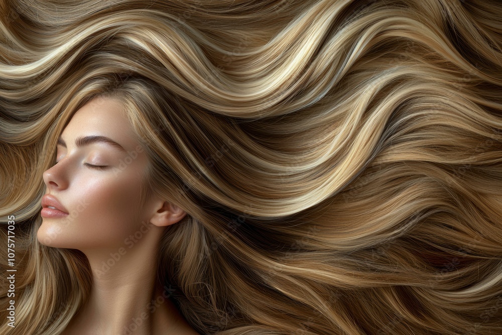 Long, flowing hair with highlights. AI. Long, flowing hair with highlights. AI.