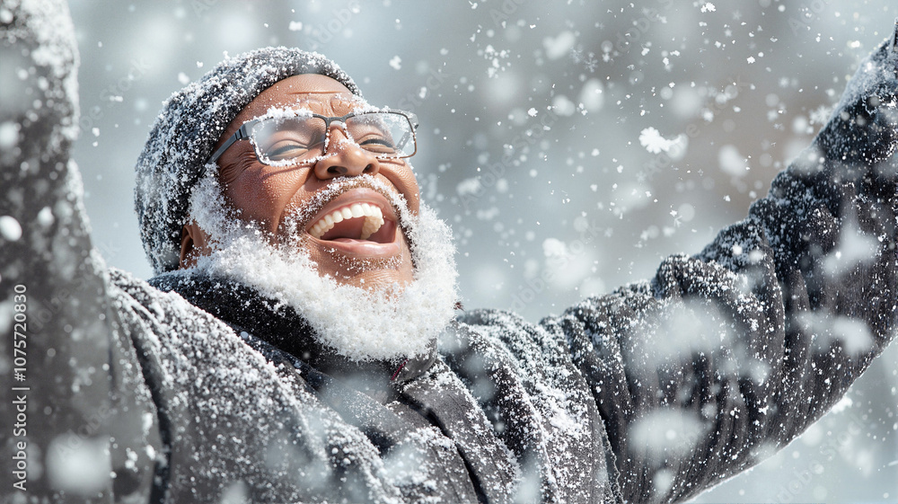 Joyful person embracing snow in winter wonderland Joyful person embracing snow in winter wonderland