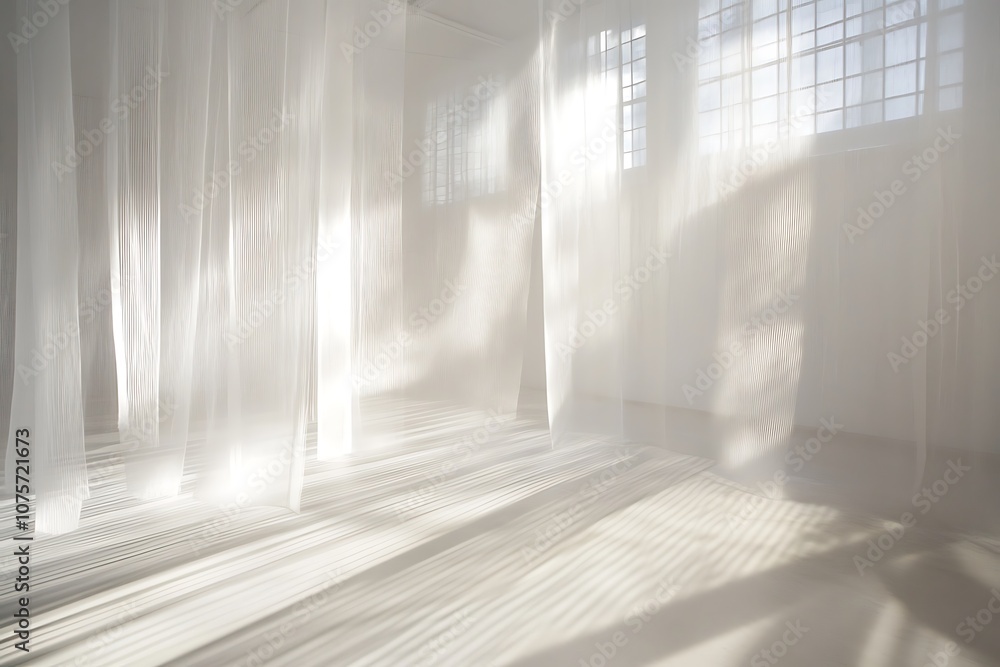 White Sheer Curtains and Sunlight Casting Patterns on the Floor White Sheer Curtains and Sunlight Casting Patterns on the Floor