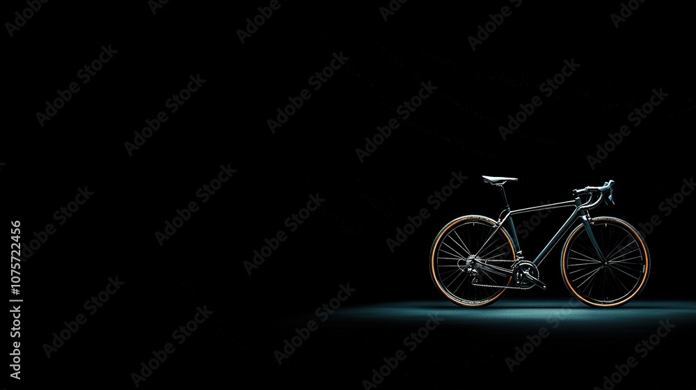 A clear image shows a focused bicycle in a dim space, highlighting its rear lights and front wheel with illumination A clear image shows a focused bicycle in a dim space, highlighting its rear lights and front wheel with illumination
