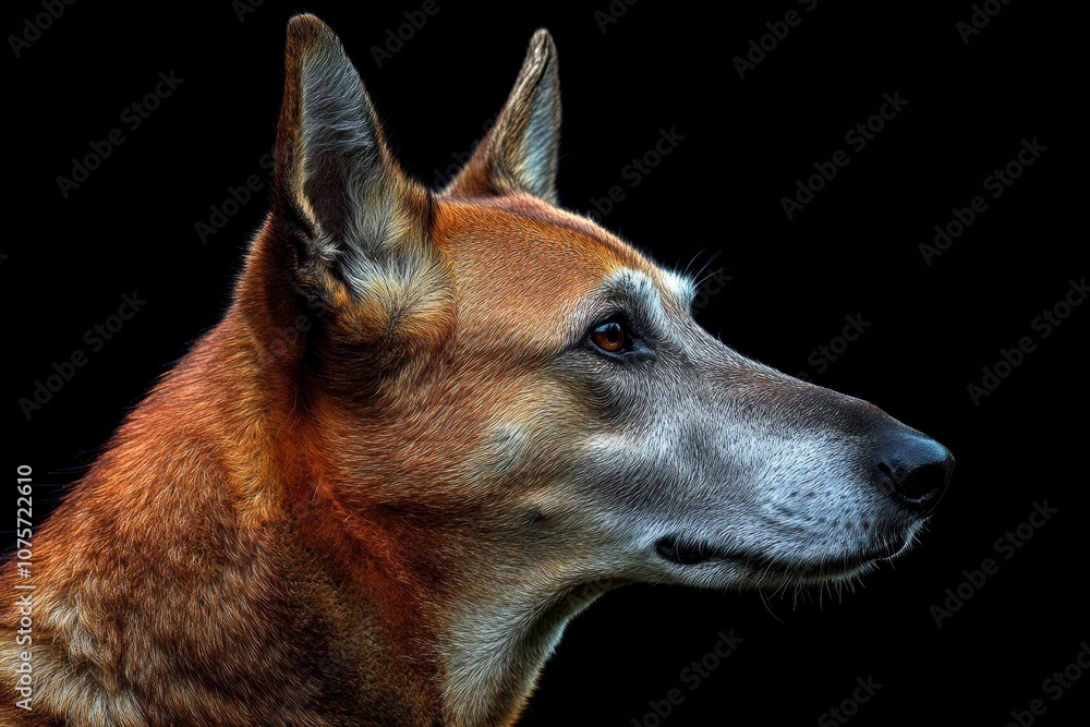 Mystic portrait of bab Irish Wolfhoundin studio, copy space on right side, Headshot, Close-up View, isolated on black background Mystic portrait of bab Irish Wolfhoundin studio, copy space on right side, Headshot, Close-up View, isolated on black background